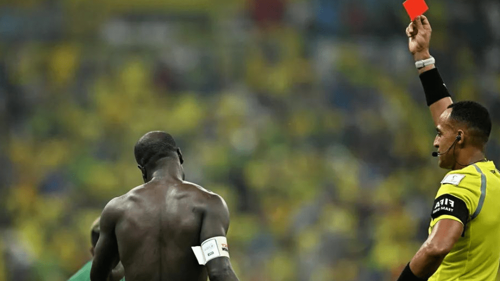 Abu Bakr was sent off after his historic goal against Brazil